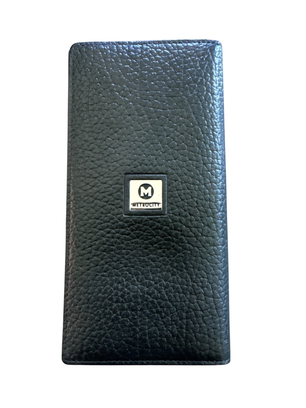 Metrocity Black Pebbled Leather Long Bifold Wallet Men’s Executive Business New
